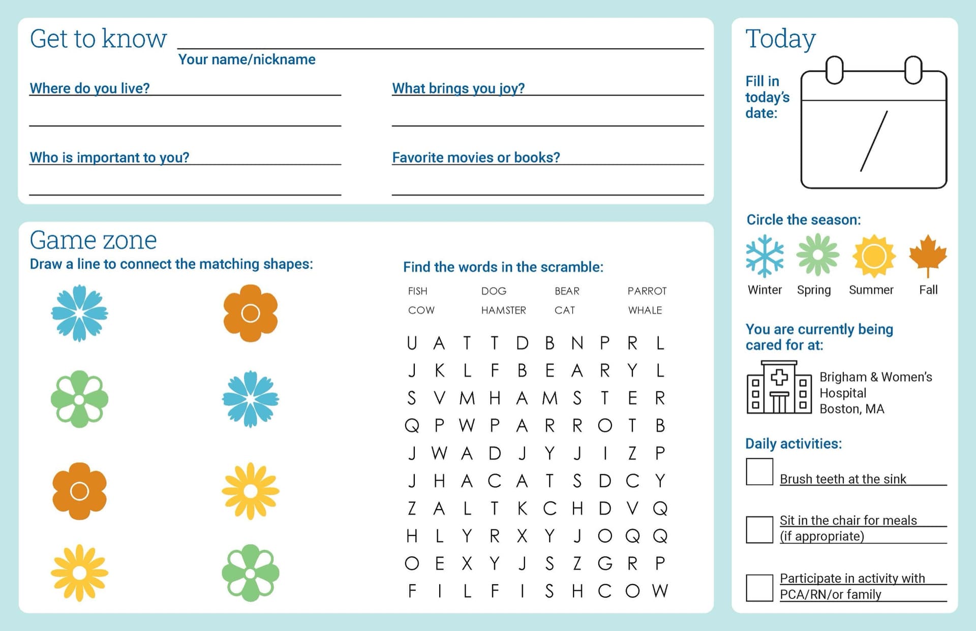 Delirium Activity Sheets