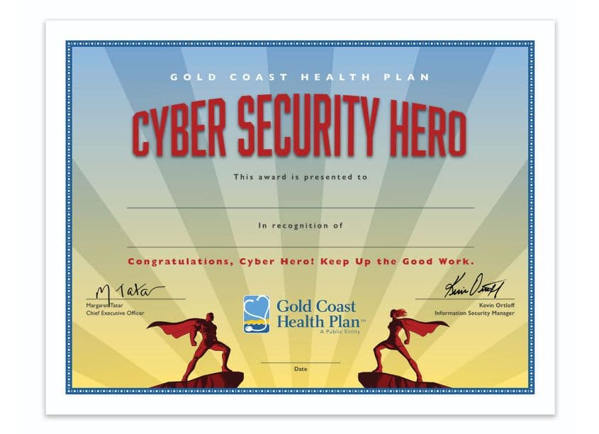 Cyber Security Hero Award Certificate