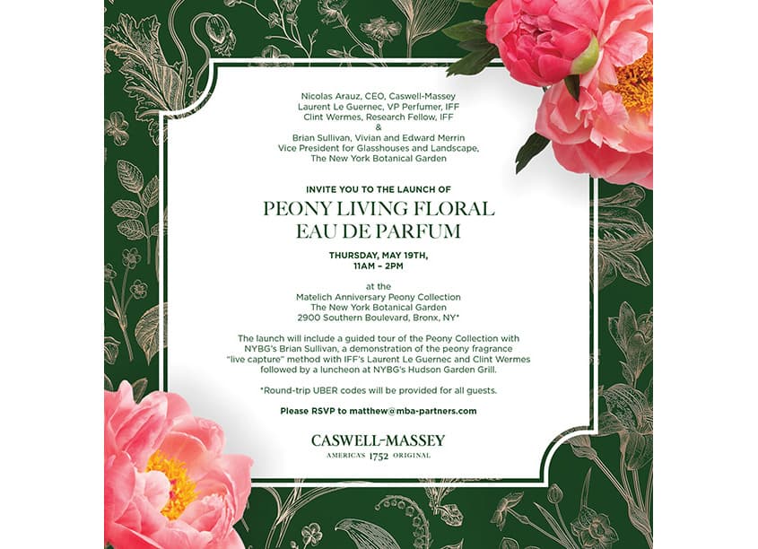 Caswell-Massey Peony Living Floral Eau de Parfum Launch Invitation