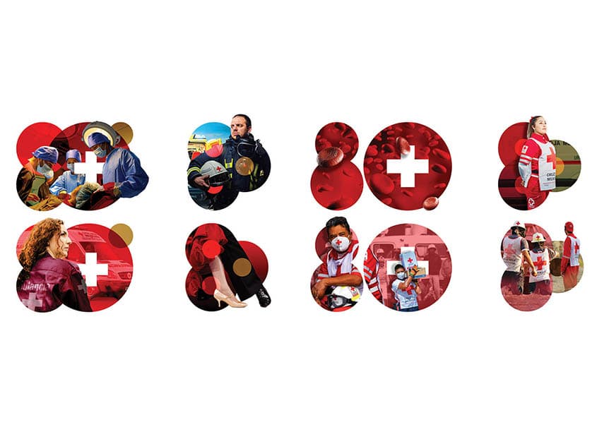 Red Cross 80 Anniversary Logo Social Media Badge Banners
