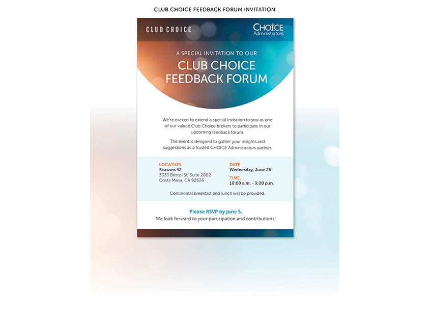 Club Choice Feedback Forum Invitation