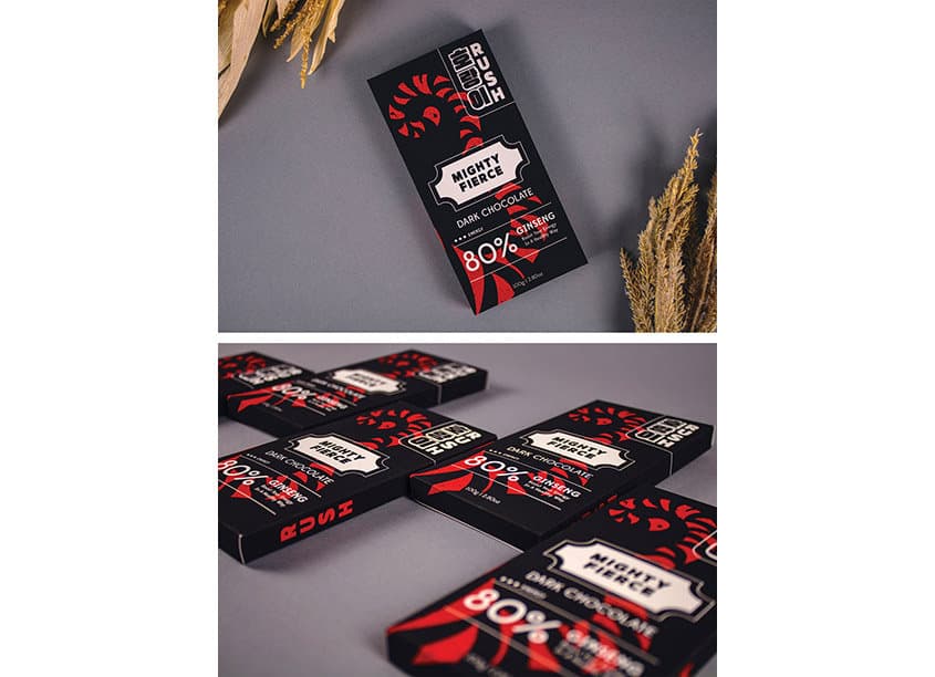 Rush - Mighty Fierce Dark Chocolate Package Design Project