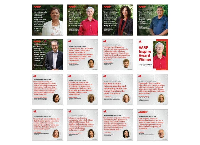 AARP 2023 Purpose Prize Social Media. Art Director: Matt Rosser