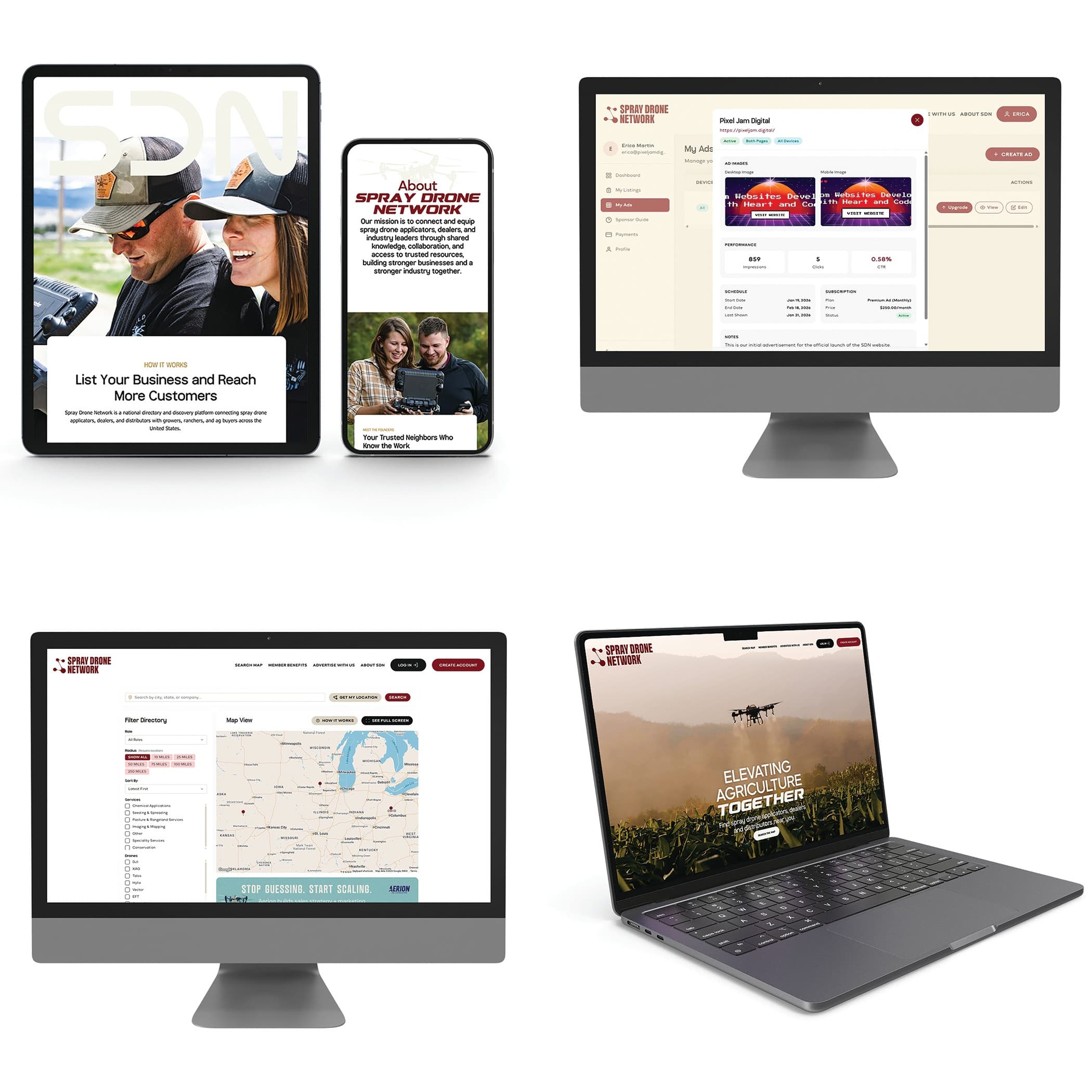 Interactive Map and Custom Website for Spray Drone Network