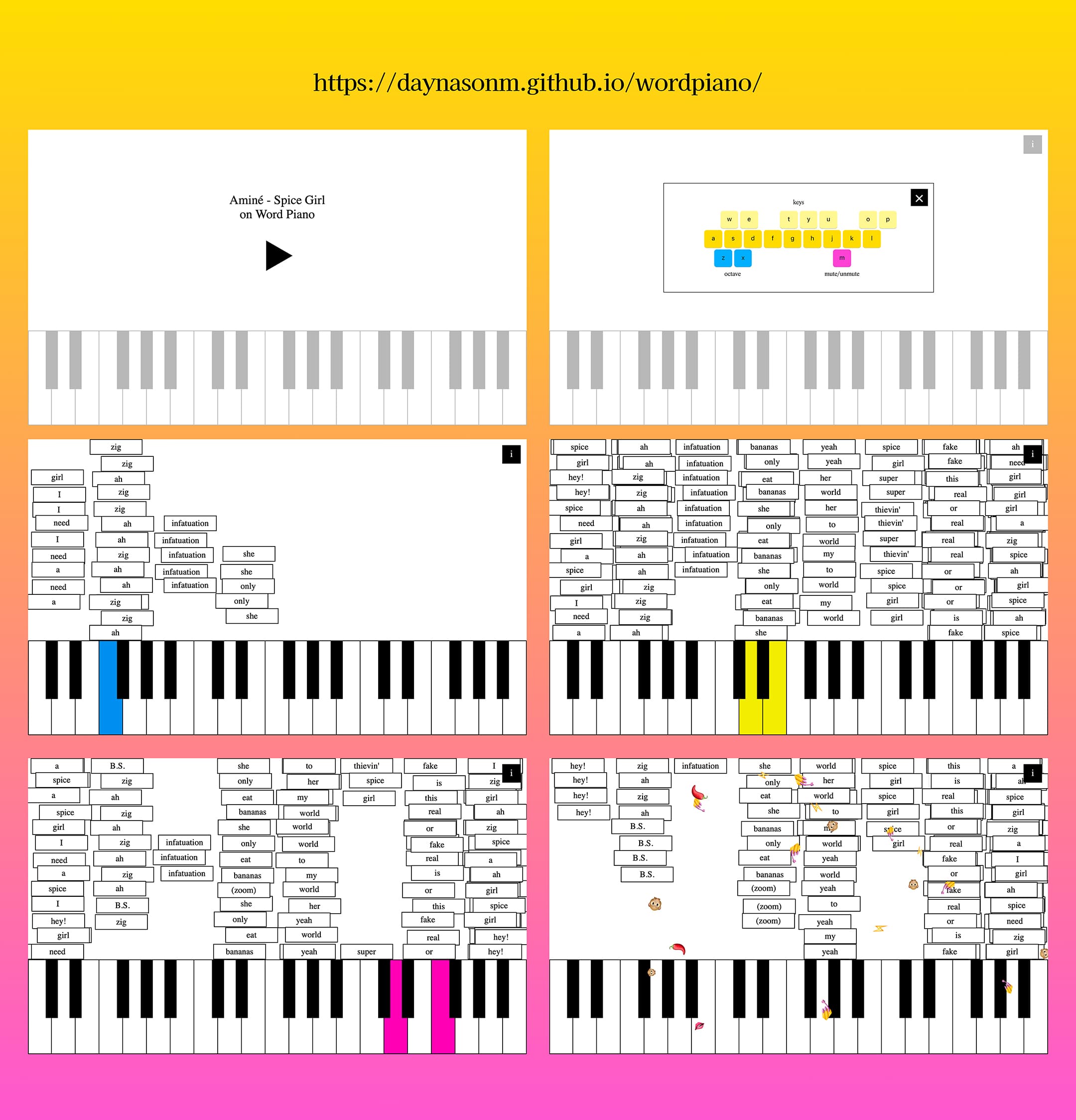 Word Piano Interactive Musical Website