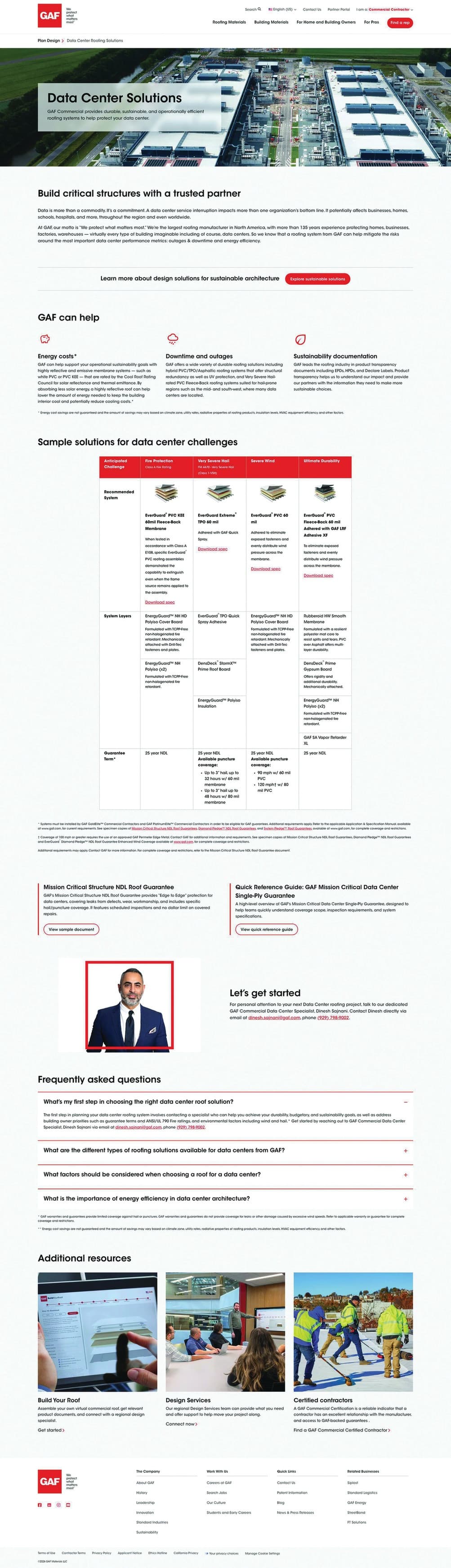 GAF Commercial Data Centers Landing Page
