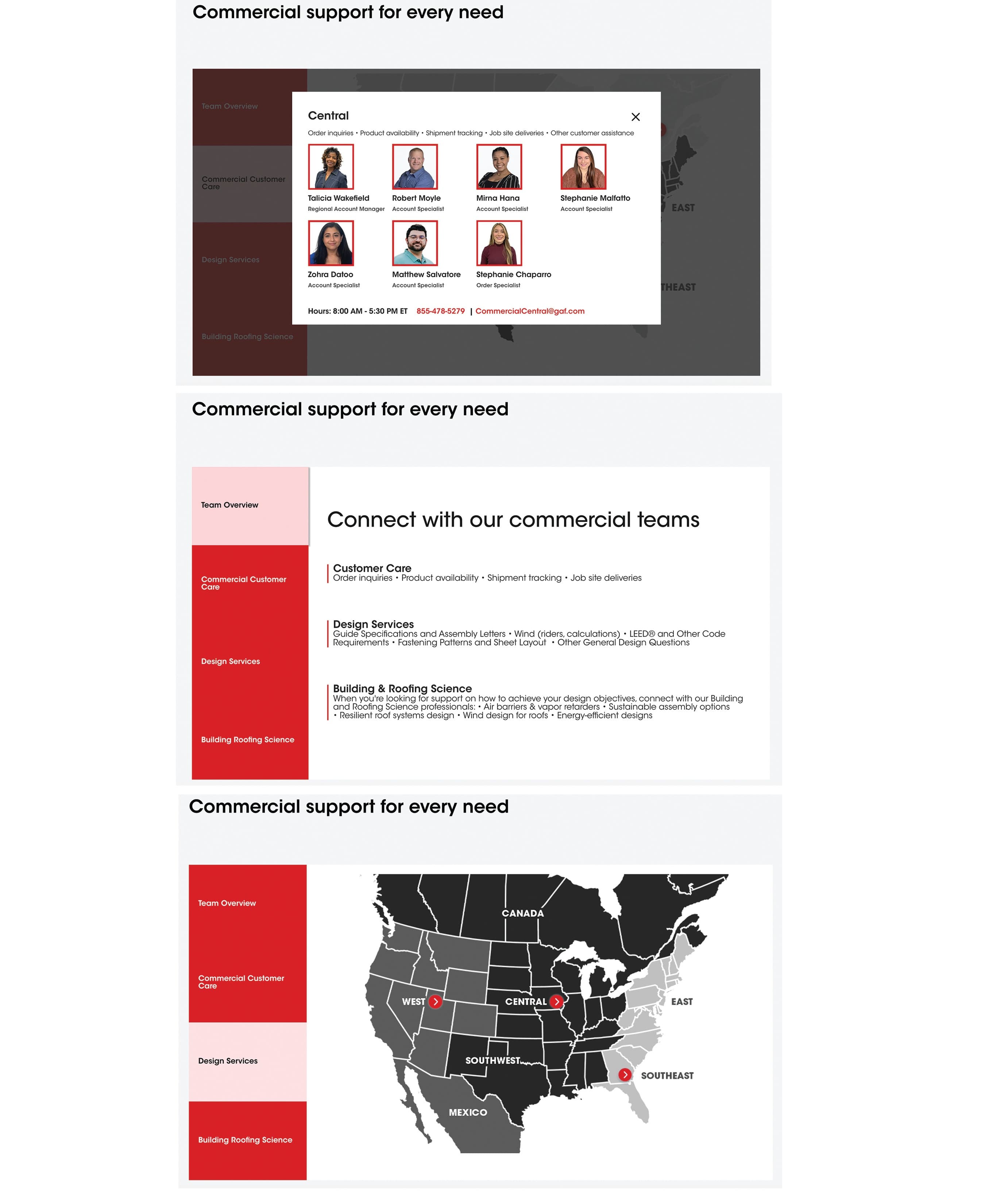 GAF Commercial Contact Us Interactive Map