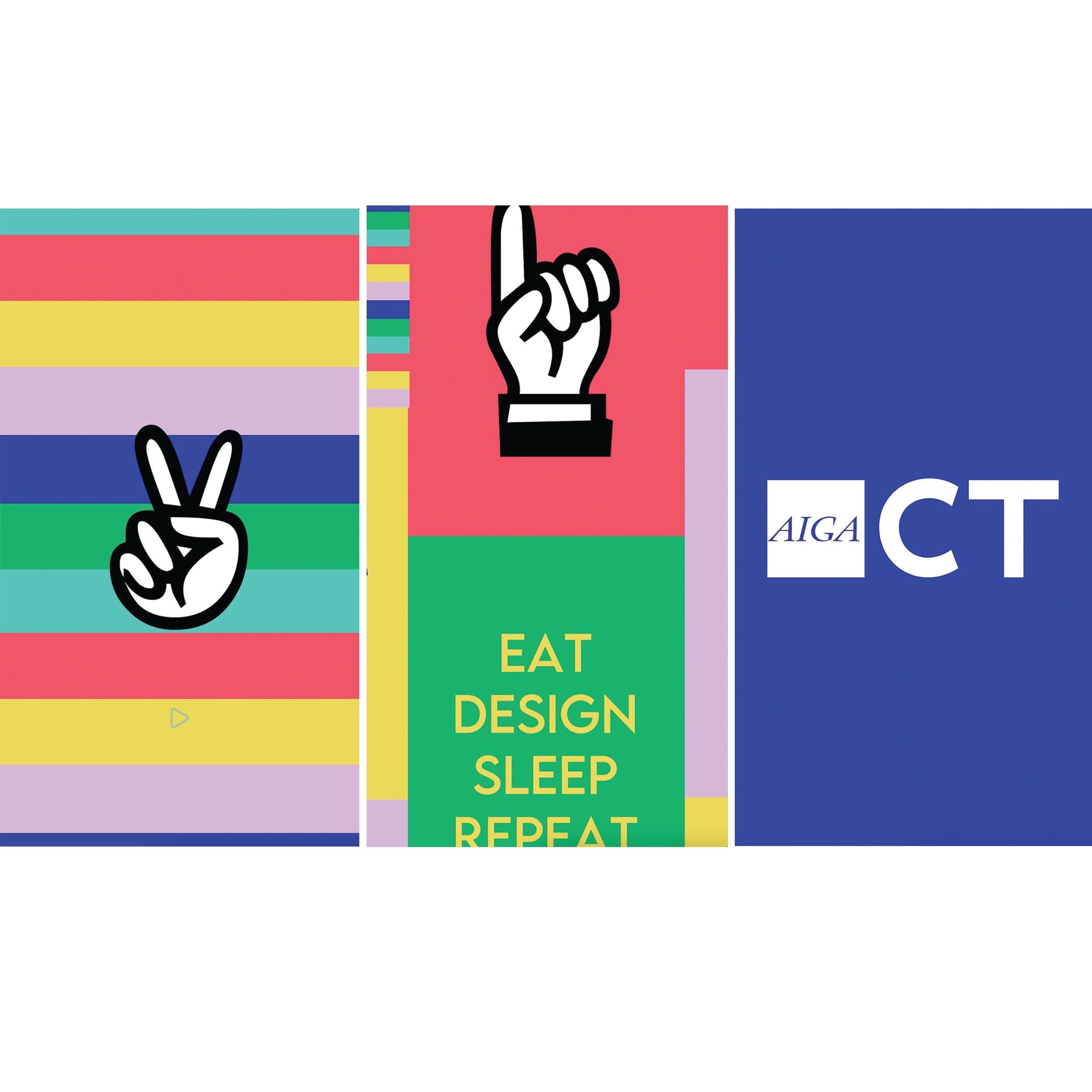 Bold, colorful stripes with playful graphics and typography emphasizing design culture · AIGA Connecticut 2026 Community Vision Video — Motion/Video/Animation design — by Evie Grey Studio and Barnstormer Media — 2026 GDUSA award entry