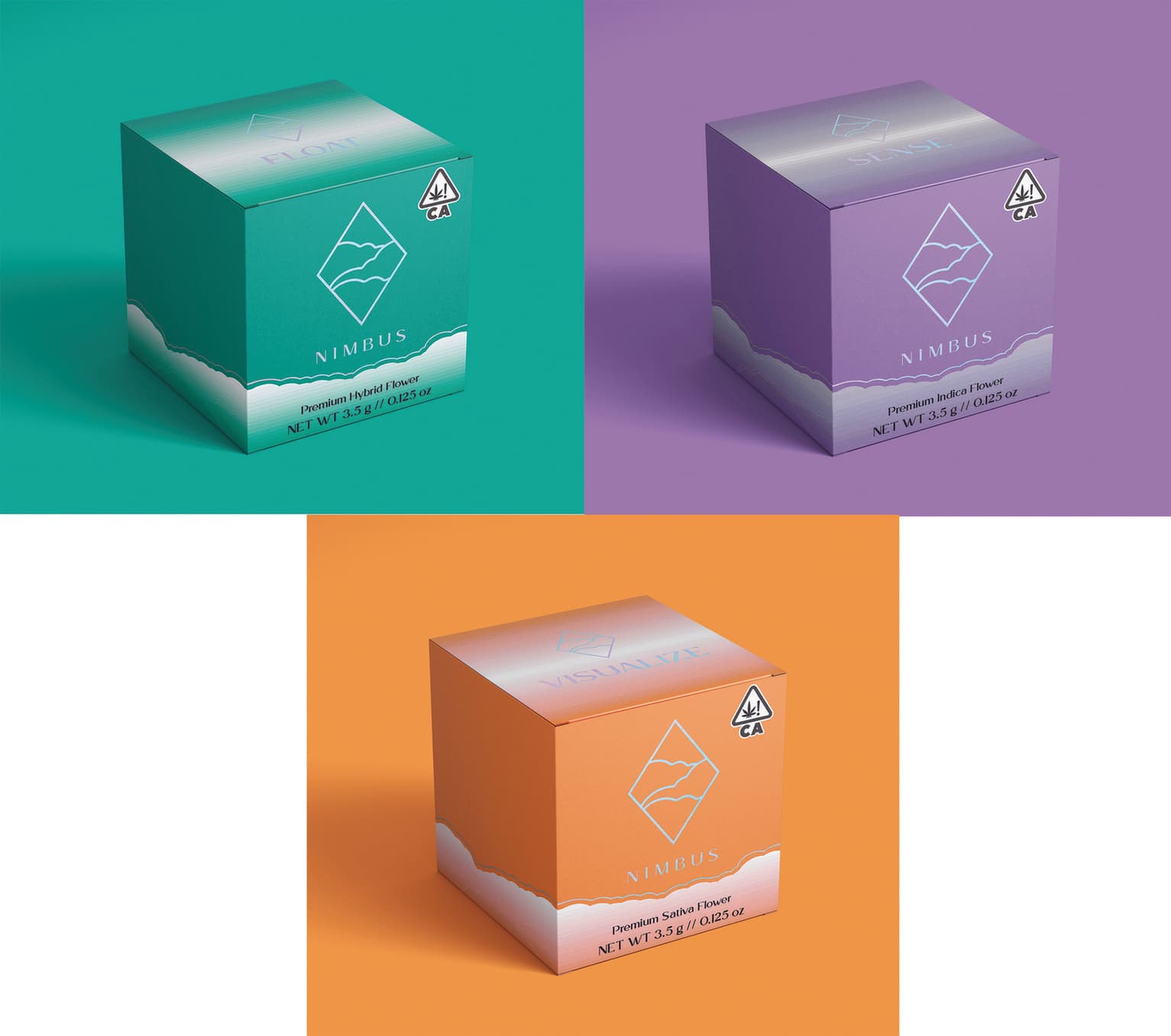 Nimbus Cannabis Cartons — Cannabis Branding + Logos design — by Mangold Design — 2025 GDUSA award entry