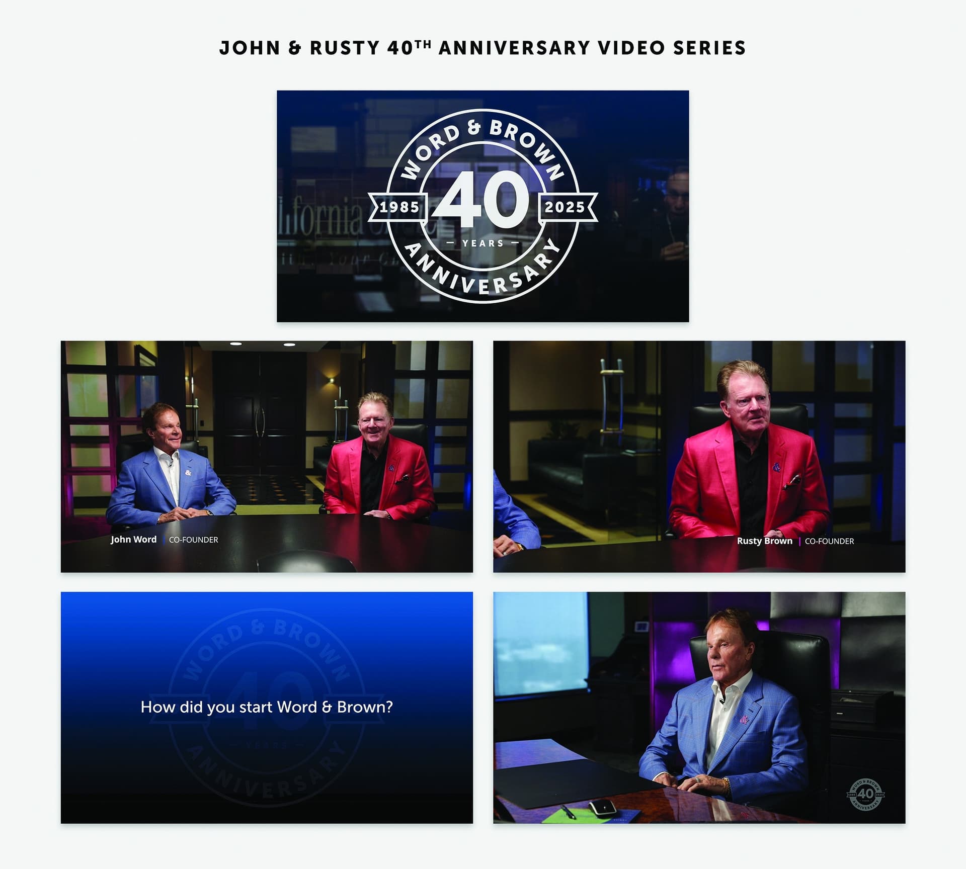 Word & Brown 40th Anniversary Video Series — Animation, Video & Motion design — by The Word & Brown Companies — 2025 GDUSA award entry