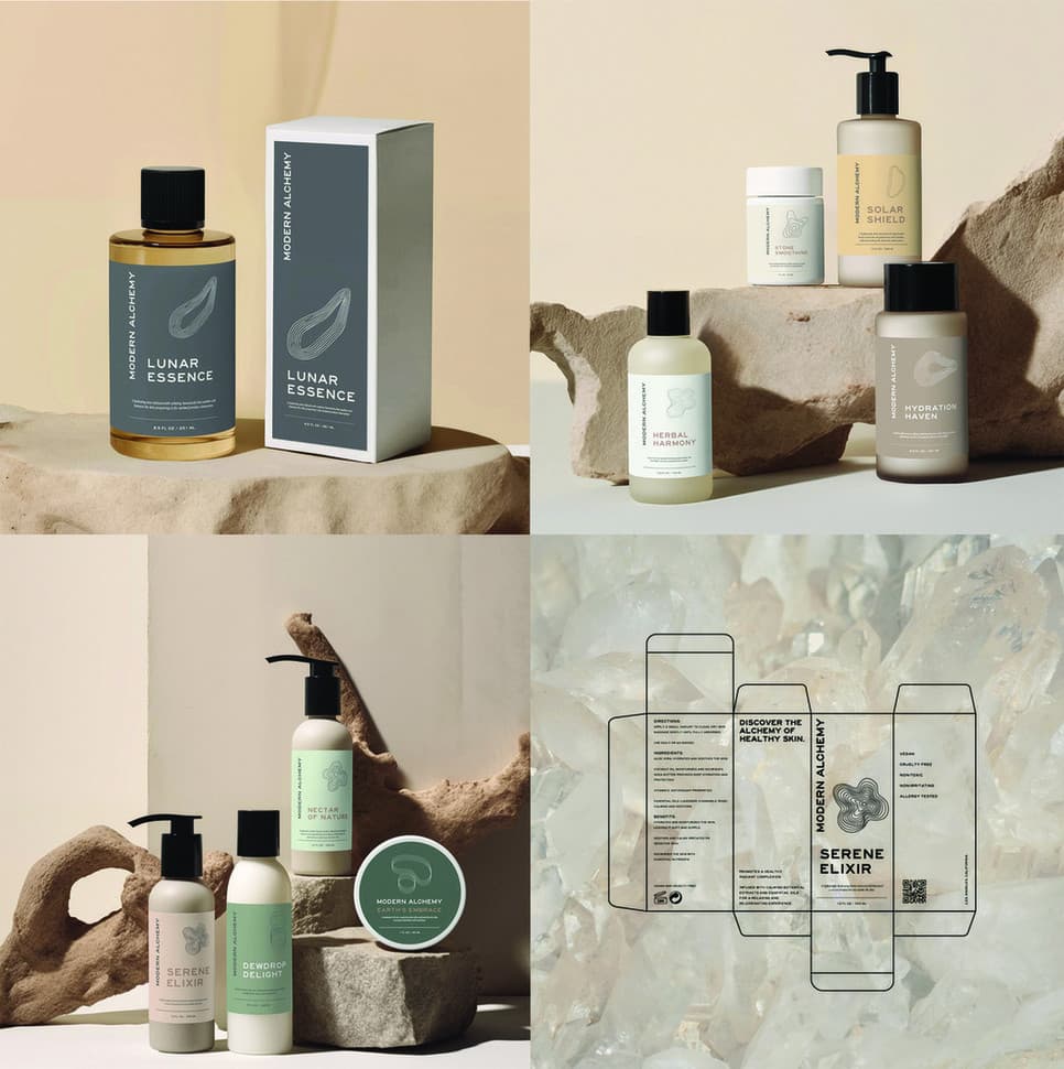 Modern Alchemy Skincare Package Design — Beauty, Cosmetics & Personal Care design — by FemmeFolio Design Studio — 2025 GDUSA award entry