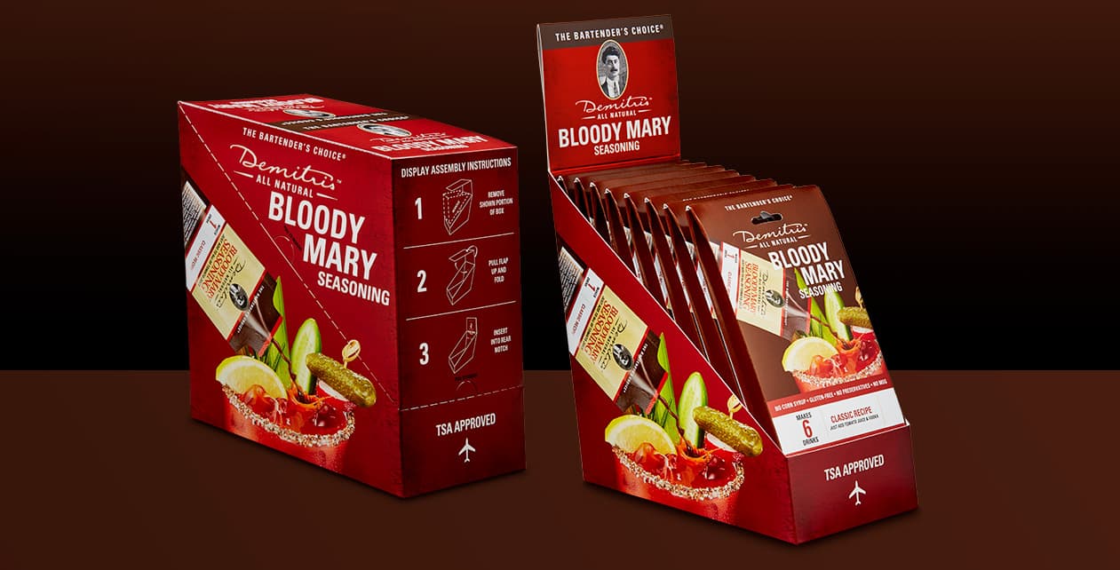 Demitri’s Bloody Mary Seasonings Single Serve Packaging — Food & Beverage design — by Design Hovie Studios, Inc. — 2025 GDUSA award entry