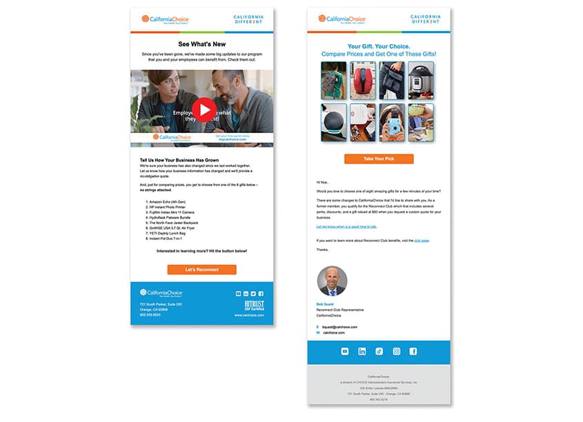 CaliforniaChoice Reconnect Club Emails — Digital Design — by The Word & Brown Companies — 2023 GDUSA award entry
