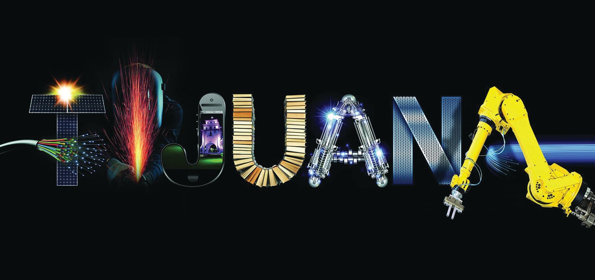 Bold, colorful typography showcasing Tijuana's manufacturing elements and innovation · Tijuana - San Diego Manufacturing Hub Video — Motion/Video/Animation design — by Freaner Creative — 2026 GDUSA award entry