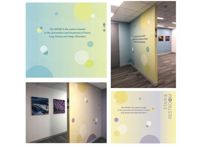 Wayfinding/Emergency Exit Vestibule Murals — Health & Wellness design — by National Institutes of Health (NIH) Medical Arts Branch — 2022 GDUSA award entry