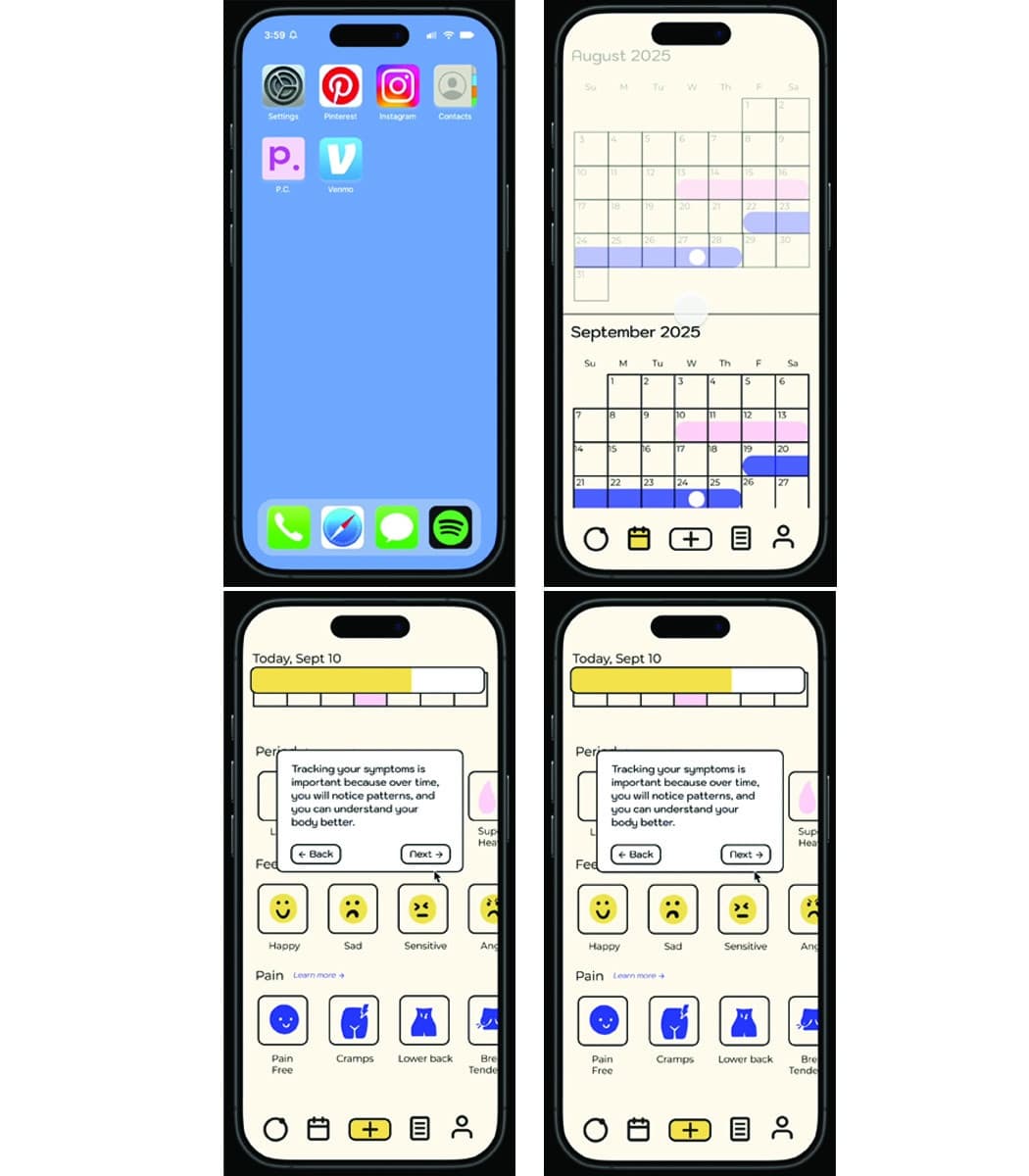 Period Calendar App Design Student Project — Student Work design — by Watkins College of Design at Belmont University — 2025 GDUSA award entry