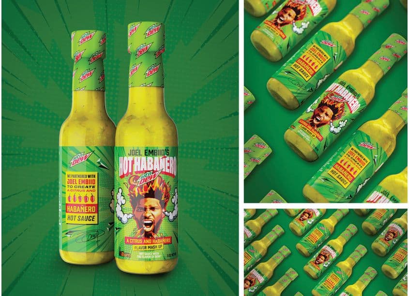 Joel Embiid's Hot Habanero MTN DEW Sauce Label Design
