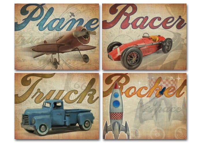 Rocket, Plane, Racer, Truck - Canvas Art For Kids