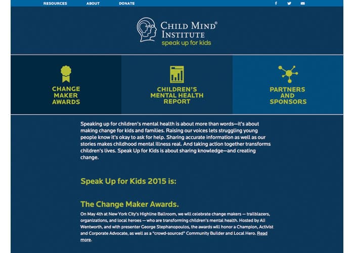 Child Mind Institute Speak Up for Kids Website Design