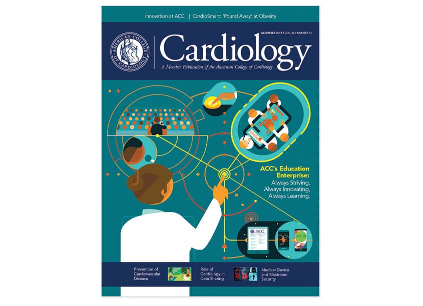 Cardiology Magazine Cover, December 2017, ACC’s Education Enterprise — Publications & Newsletters design — by American College of Cardiology — 2018 GDUSA award winner