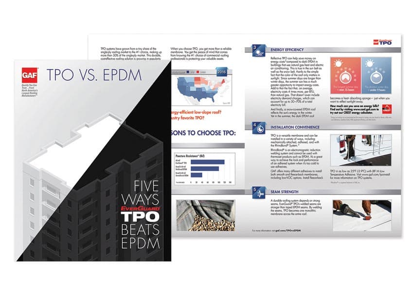 TPO vs. EPDM Brochure — Brochures & Collateral design — by GAF Creative Services — 2018 GDUSA award winner