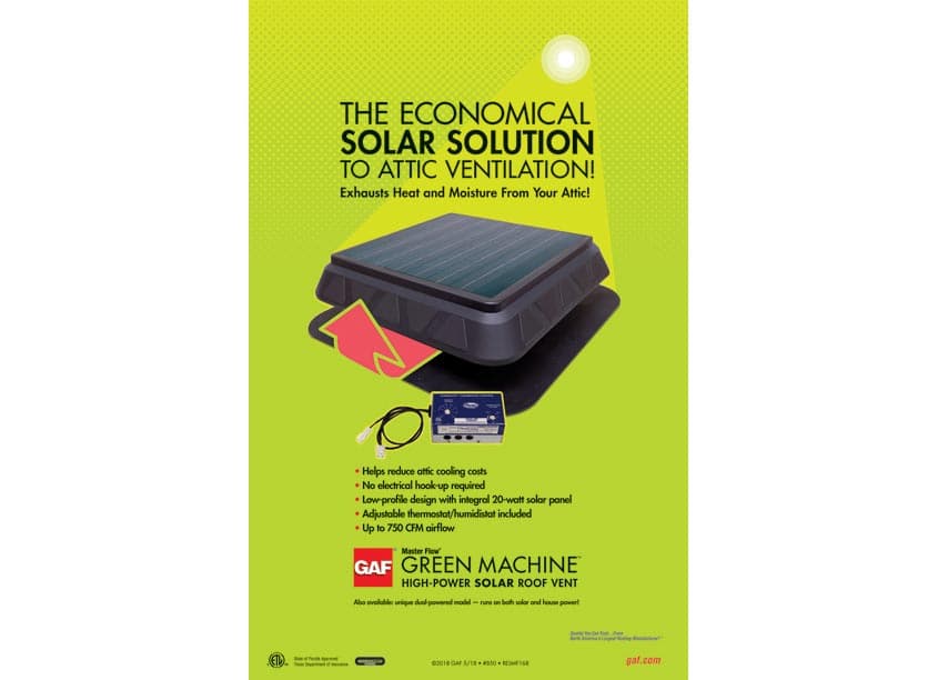 Masterflow Green Machine Counter Card — P-O-P, Exhibits & Displays design — by GAF Creative Services — 2018 GDUSA award winner