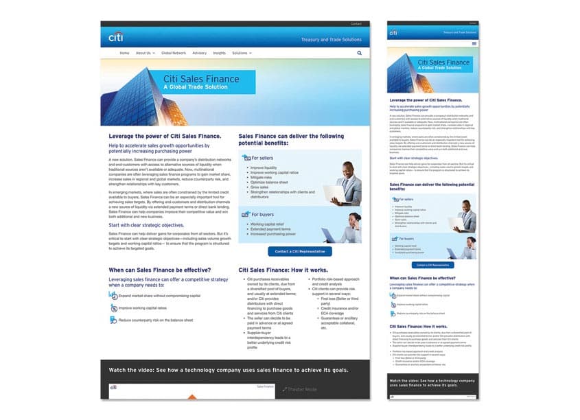 Citi Sales Finance Website — Website & UX/UI Design — by Citi — 2018 GDUSA award winner