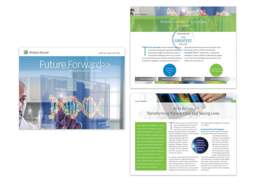 Wolters Kluwer Future Forward AI in Healthcare Brochure — Brochures & Collateral design — by Bonavita Design LLC — 2019 GDUSA award winner