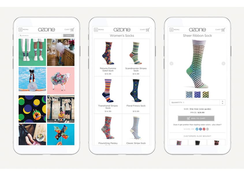 Ozone Socks Website — Website & UX/UI Design — by Very Memorable, Inc. — 2019 GDUSA award winner