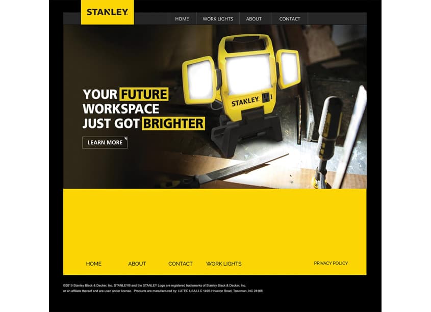 Stanley Work Lights Website — Website & UX/UI Design — by Randy Richards Design Group — 2019 GDUSA award winner