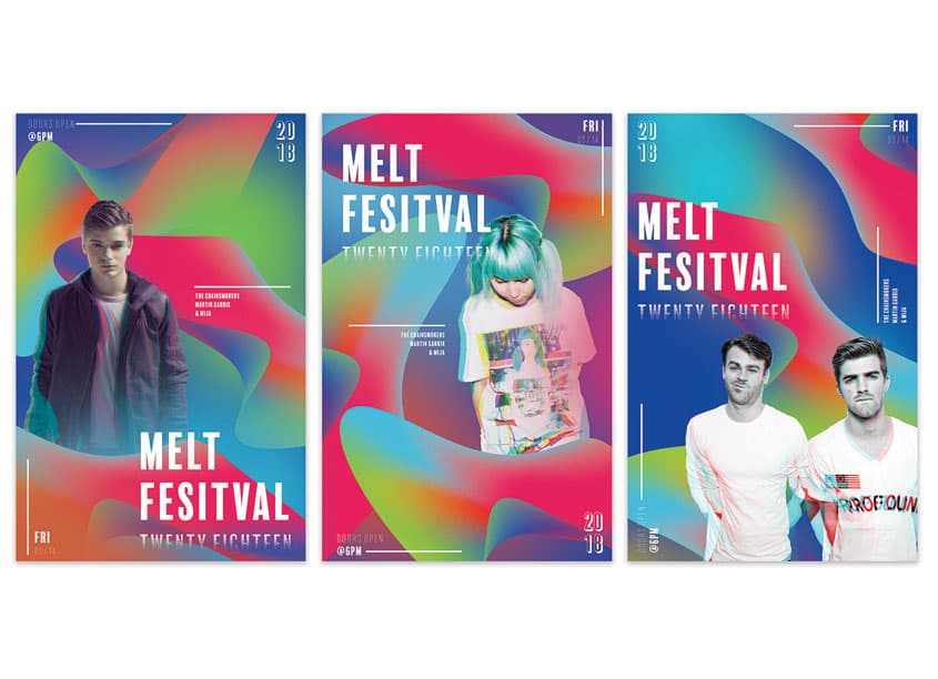 Melt Festival Posters Series — Student Design — by Utah Valley University — 2019 GDUSA award winner