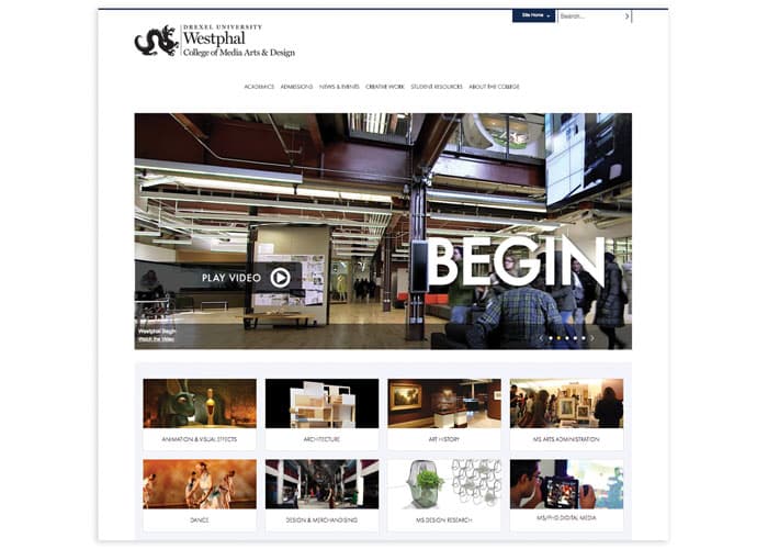 Drexel University Westphal College of Media Arts & Design Website Design