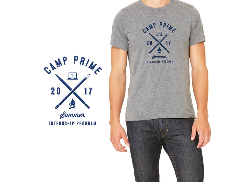 Camp Prime: Summer Internship T-Shirt Graphic — Branding + Identity Programs design — by Prime Therapeutics — 2018 GDUSA award winner