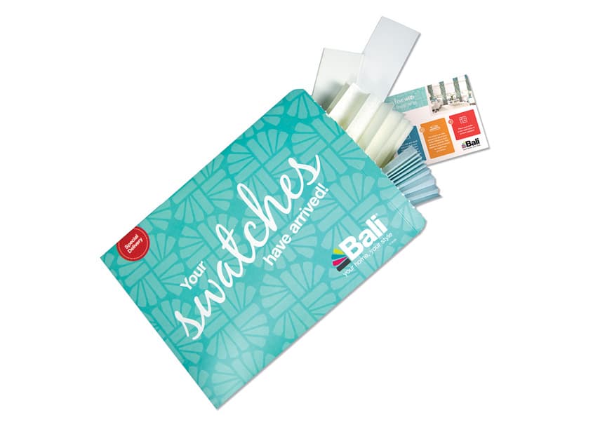 Bali Blinds Free Swatch Envelope — Package Design — by Springs Window Fashions — 2018 GDUSA award winner
