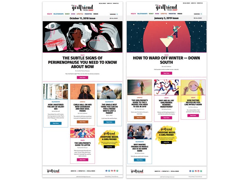 The Girlfriend Website & Newsletter — Publications & Newsletters design — by AARP Media — 2019 GDUSA award winner