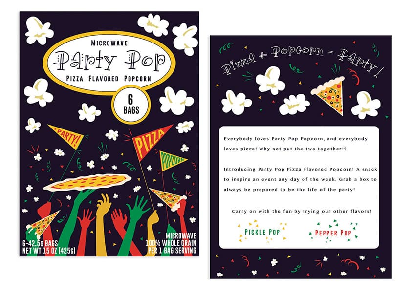 Party Pop Pizza Flavored Popcorn Package Design