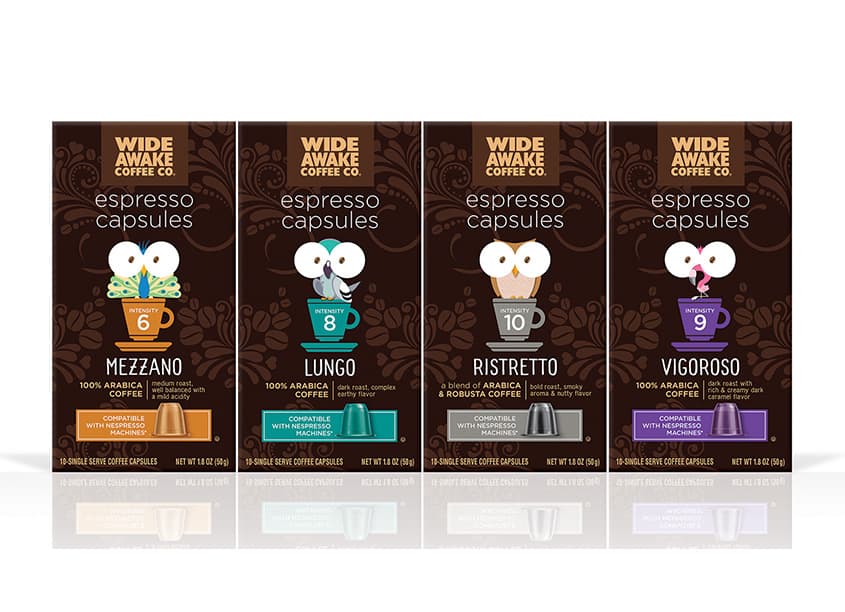 Wide Awake Espresso Pods — Food & Beverage design — by Topco Creative Services — 2020 GDUSA award winner