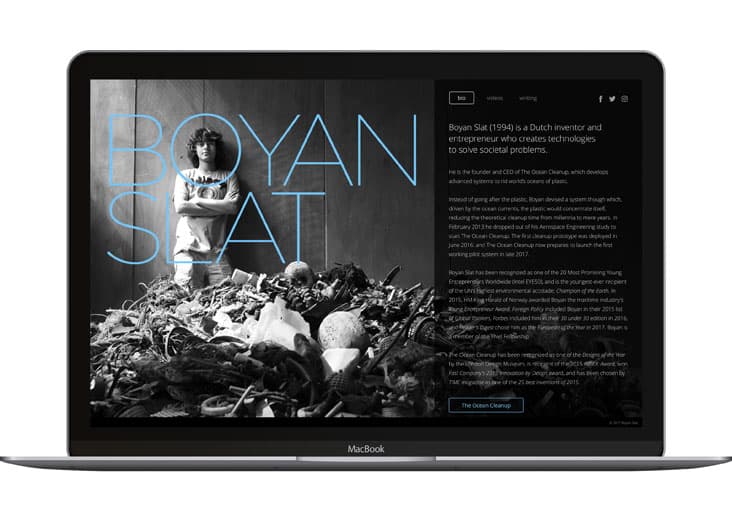 Boyan Slat Website — Website & UX/UI Design — by Shawn Meek — 2017 GDUSA award winner