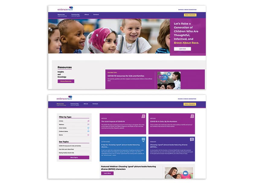 EmbraceRace Website — Website & UX/UI Design — by MOD-Lab — 2020 GDUSA award winner