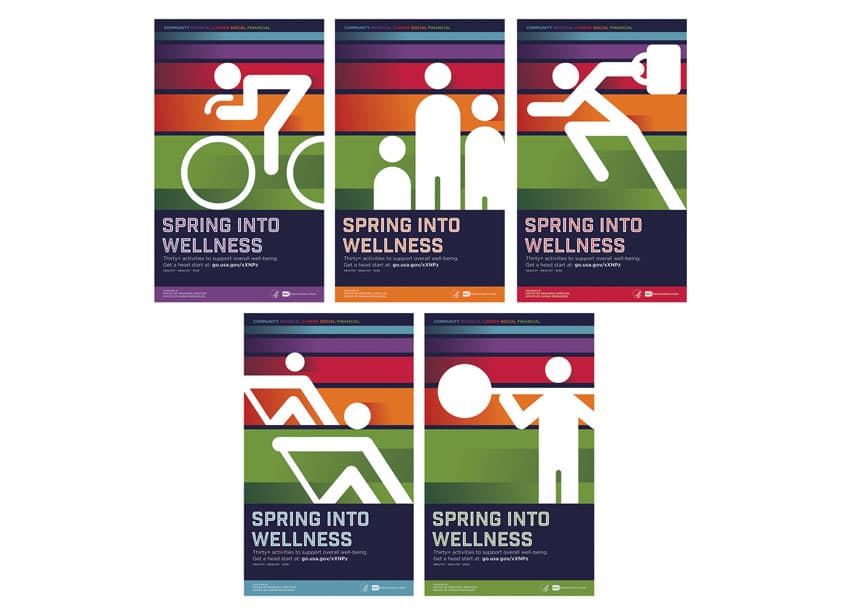 NIH Spring Into Wellness Poster Series — COVID Communications design — by NIH Medical Arts Branch — 2017 GDUSA award winner