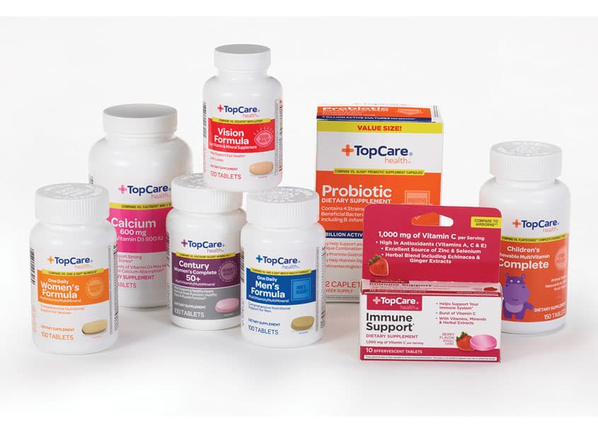 Top Care Vitamins National Brand Equivalent Package Redesign — Package Design — by Topco Associates, LLC — 2018 GDUSA award winner
