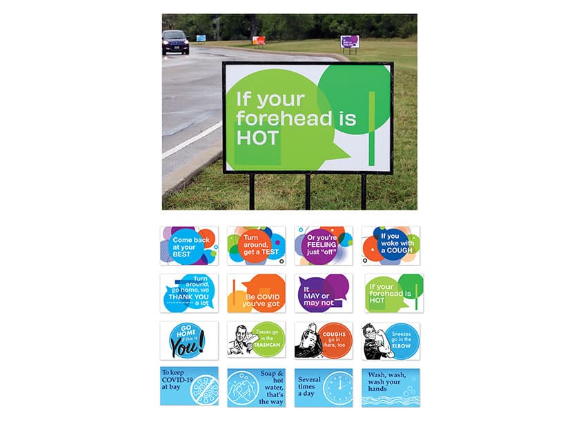 COVID-19 Institute Campus Road Signs — Health & Wellness design — by Southwest Research Institute (SwRI) — 2020 GDUSA award winner