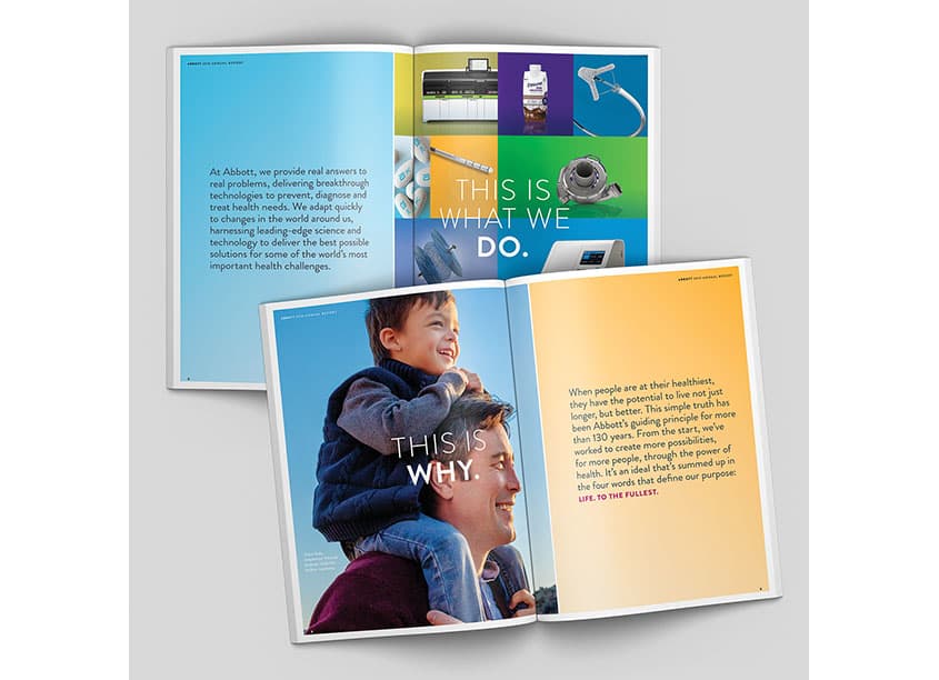Abbott 2019 Annual Report — Health & Wellness design — by Hartford Design / Woz Design / Ted Stoik — 2020 GDUSA award winner