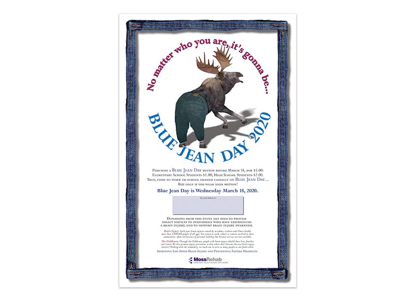 BlueJean Day Fundraiser Poster — Health & Wellness design — by Ron Kalstein / RKDK Design — 2020 GDUSA award winner