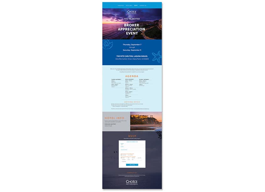 CHOICE Administrators Broker Appreciation Event Micrositle — Digital Design — by The Word & Brown Companies — 2023 GDUSA award entry