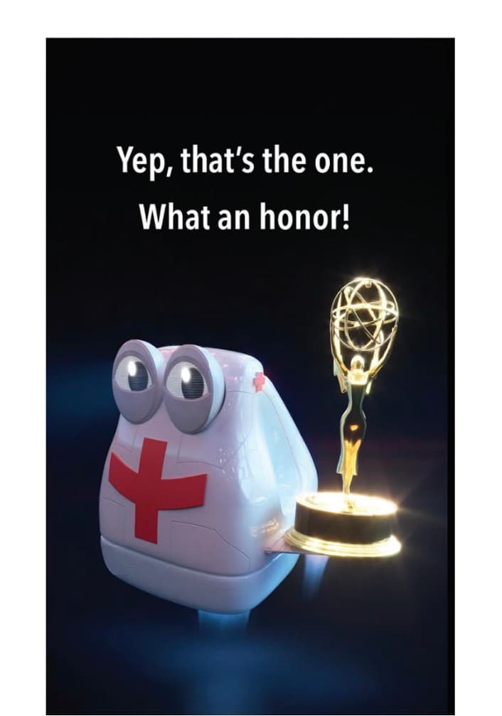 A whimsical character holding an Emmy trophy against a dark background · Beto Thank You Video Series and Campaign — Motion/Video/Animation design — by Freaner Creative — 2026 GDUSA award entry