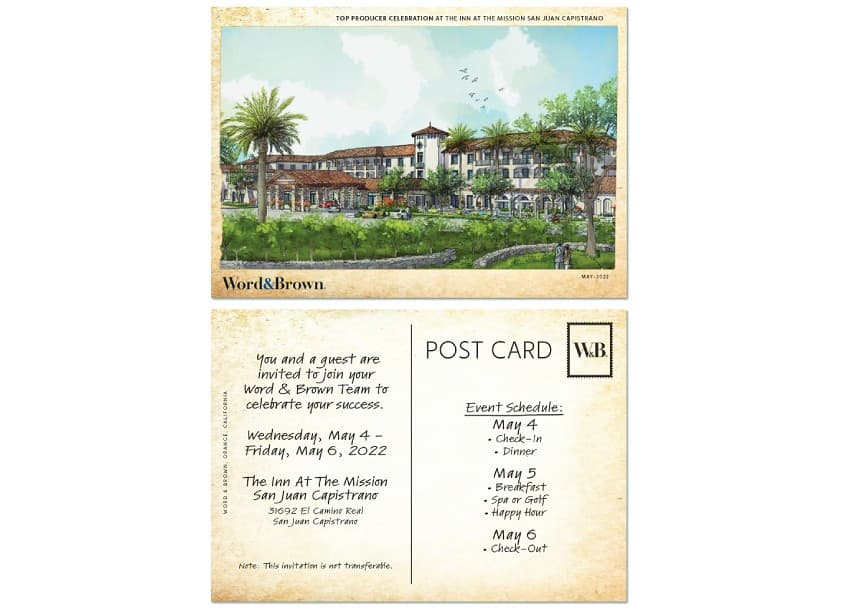 Word & Brown GA Orange County Top Producer Event Invitation