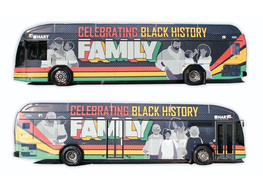 HART Celebrating Black History Bus Wrap — Surface & Vehicle Graphics design — by Hillsborough Transit Authority (HART) — 2021 GDUSA award entry