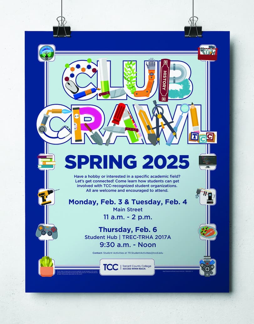 Tarrant County College Club Crawl Poster