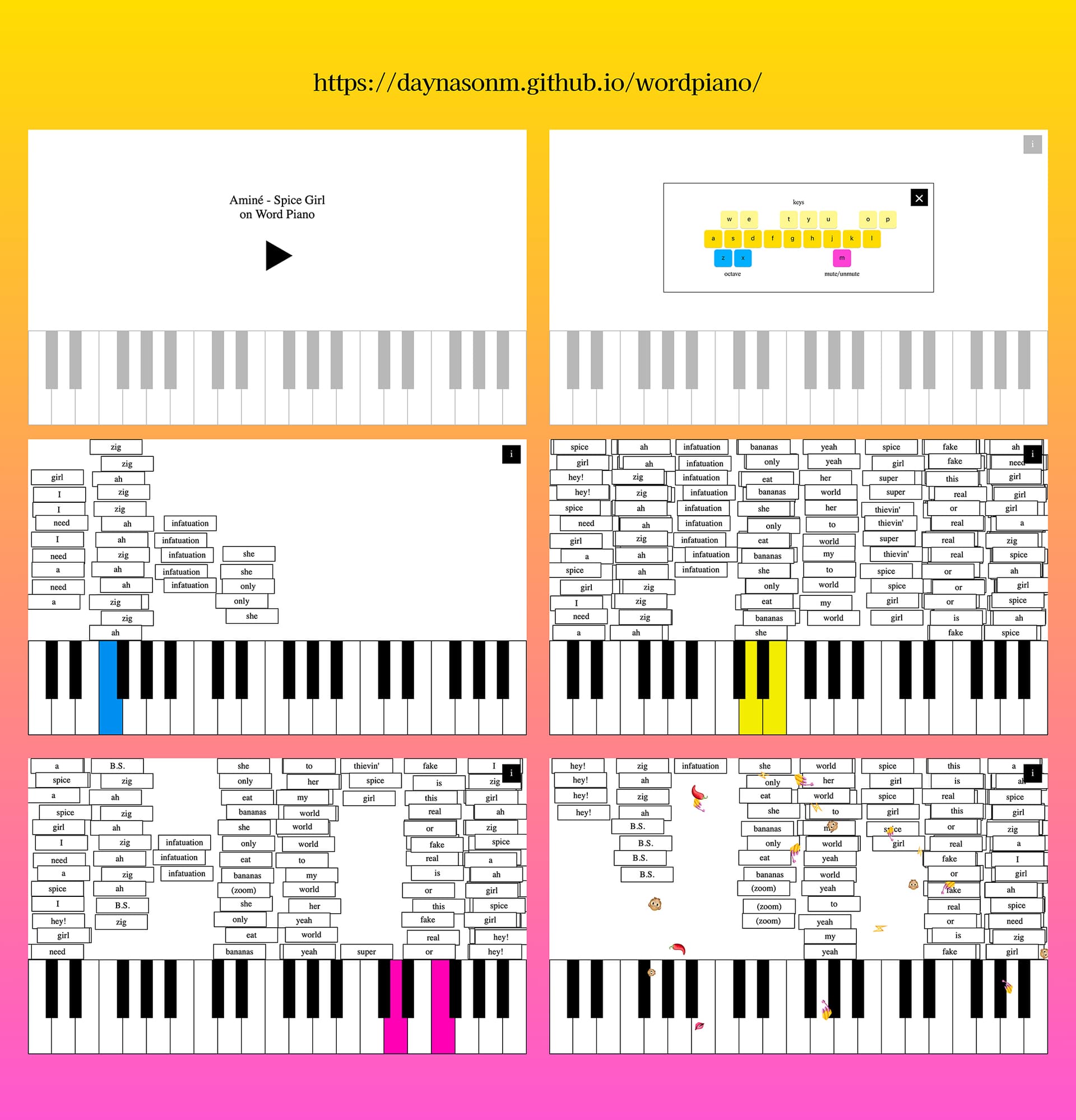Word Piano Interactive Musical Website